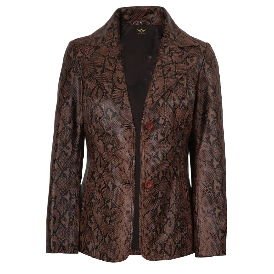 Kathryn Women’s Brown Snake-Print Leather Blazer