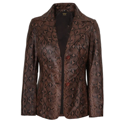 Kathryn Women’s Brown Snake-Print Leather Blazer