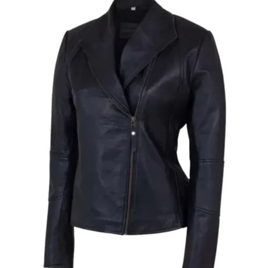  Women’s motorbike sheep leather jacket in brown, featuring a sleek biker design with a front zipper, fitted silhouette, and soft textured finish.