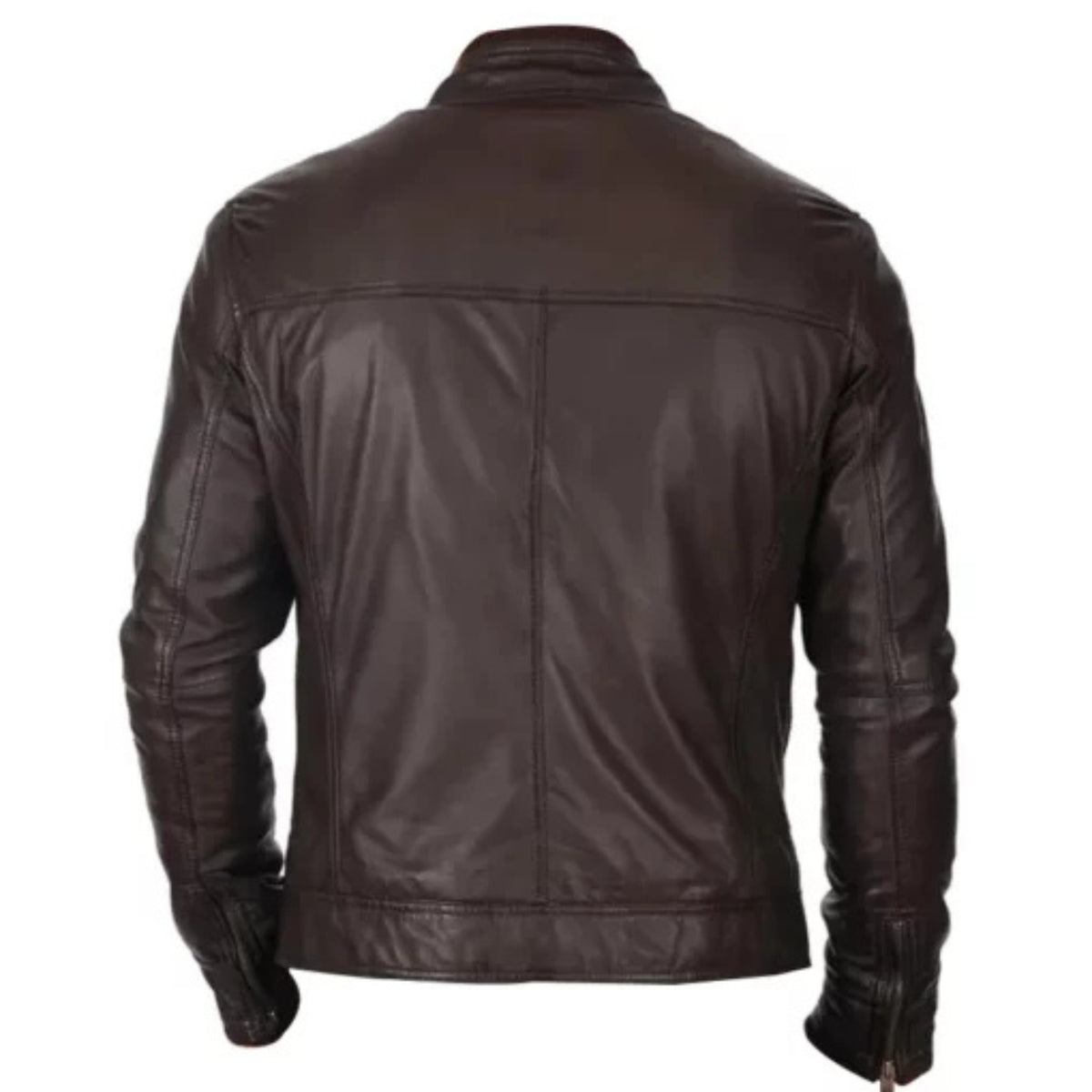 Men’s stylish black lambskin leather jacket featuring a sleek modern design, durable soft leather, zip closure, and versatile style for riding or casual wear.
