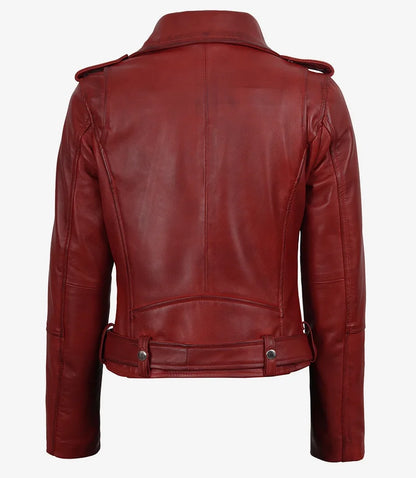 Margaret Women's Red Asymmetrical Biker Style Leather Jacket