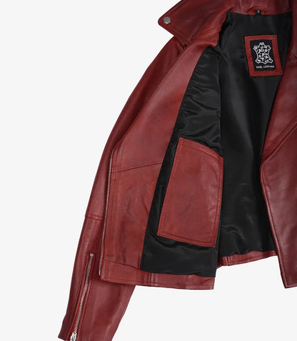 Margaret Women's Red Asymmetrical Biker Style Leather Jacket