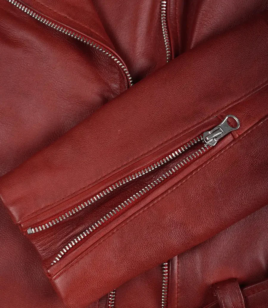 Margaret Women's Red Asymmetrical Biker Style Leather Jacket